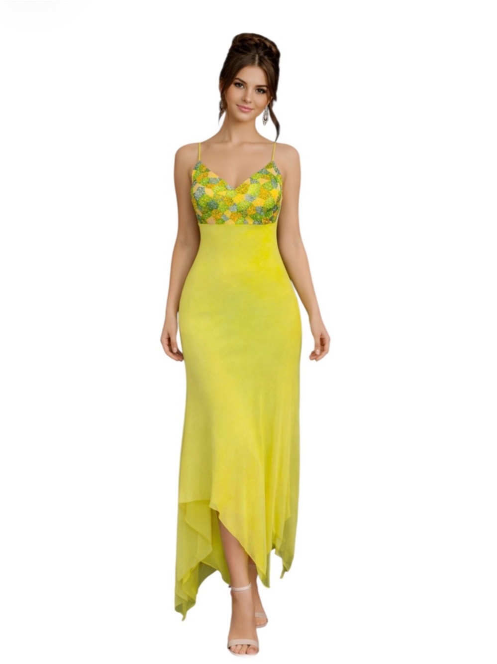 NWT Chartreuse Glass Beaded Formal Gown Neon Statement Dress